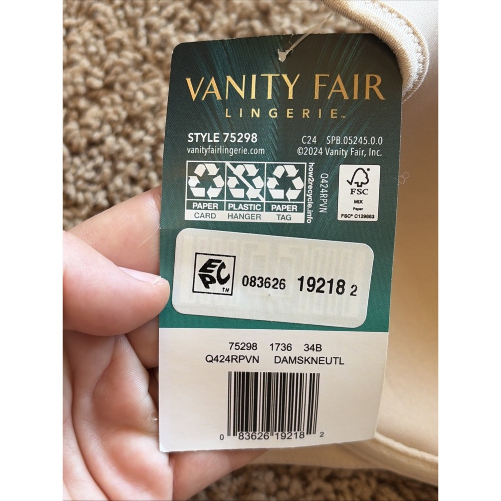 Vanity Fair Body Shine Full Coverage Underwire Contour Bra 75298 Nude Beige 34B - Picture 11 of 12